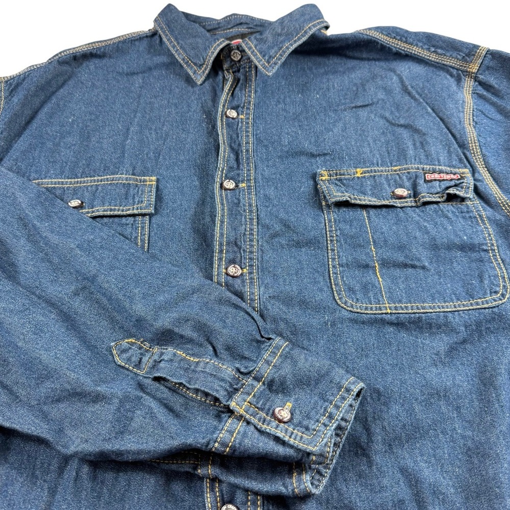 Craftsman Mens Denim Work Shirt Blue Cotton Long Sleeve Button Down XL Pocket